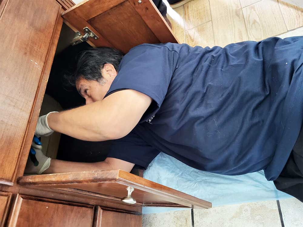 plumber installing garbage disposal